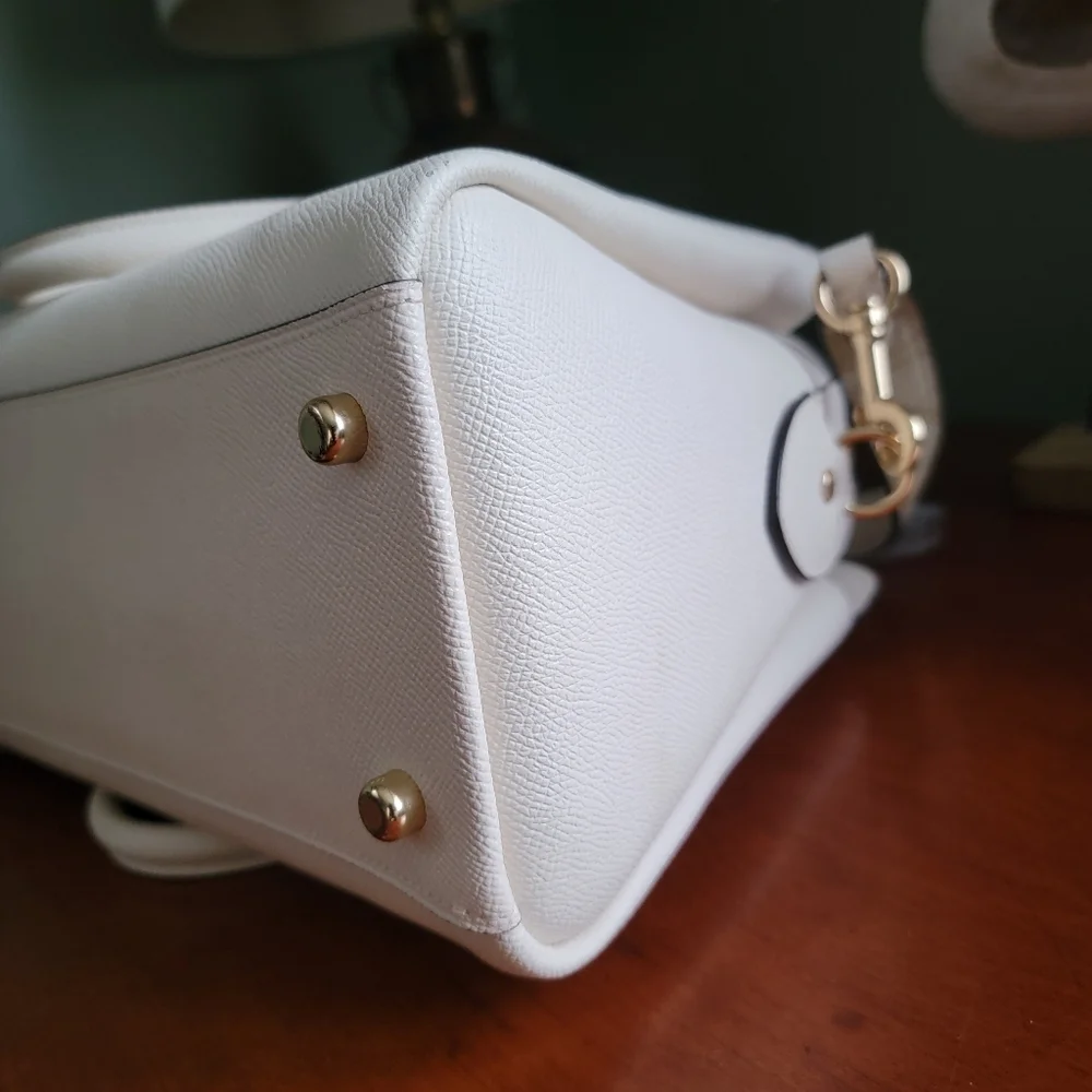 Coach CH290 Darcie Carryall White Cream Crossgrain Leather Satchel Bag